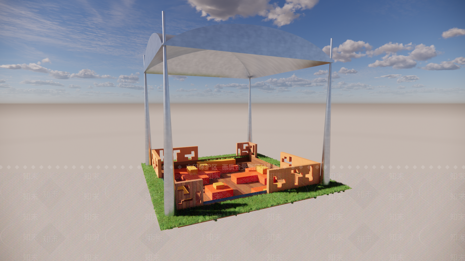 简约原木口袋公园SU模型下载【ID:1204771240】