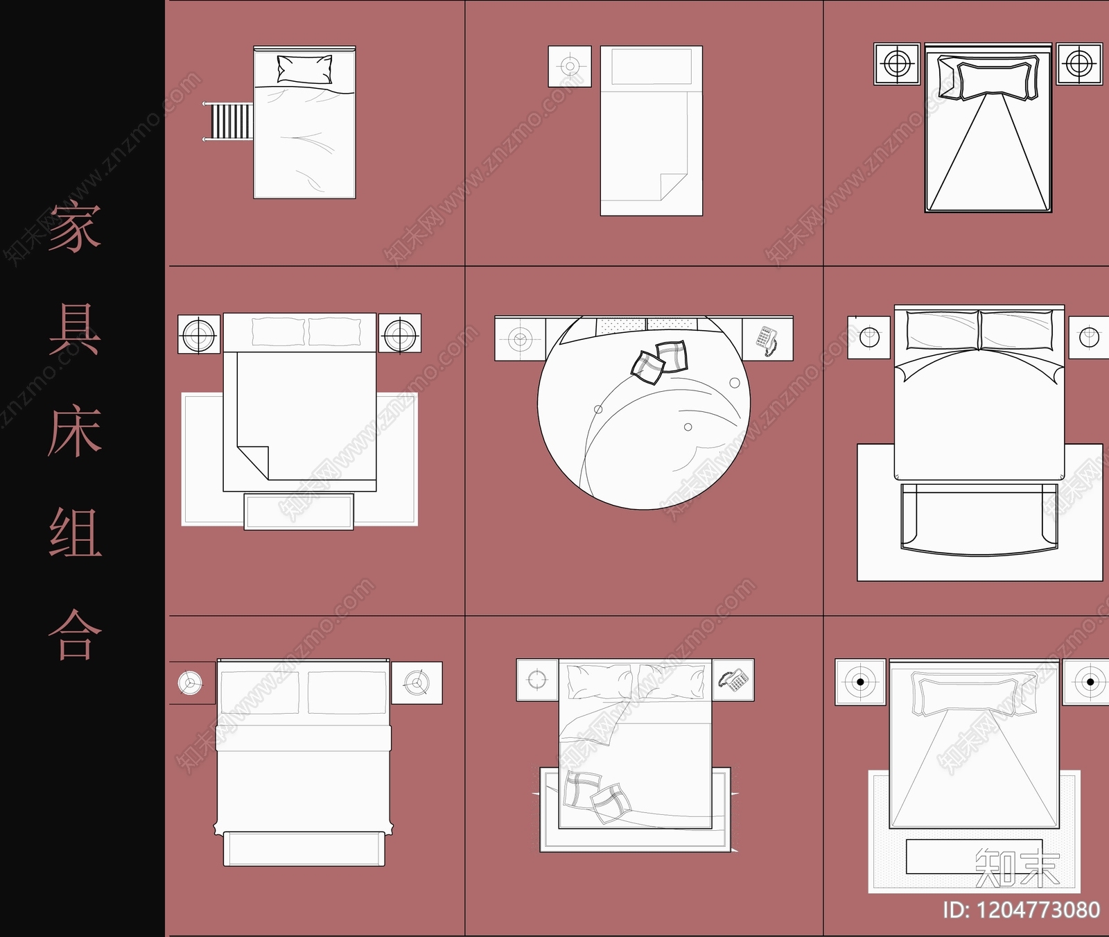 现代简约床施工图下载【ID:1204773080】