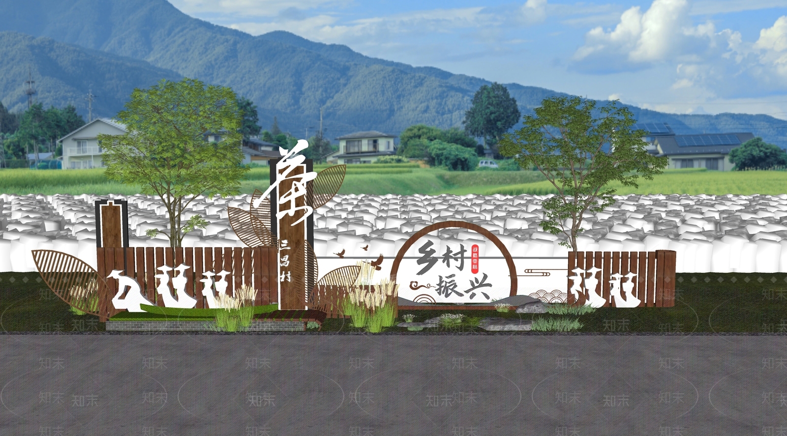 现代新中式景墙SU模型下载【ID:1204776133】