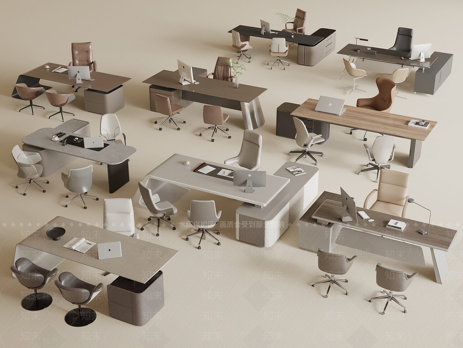 现代办公桌椅3D模型下载【ID:1204778278】