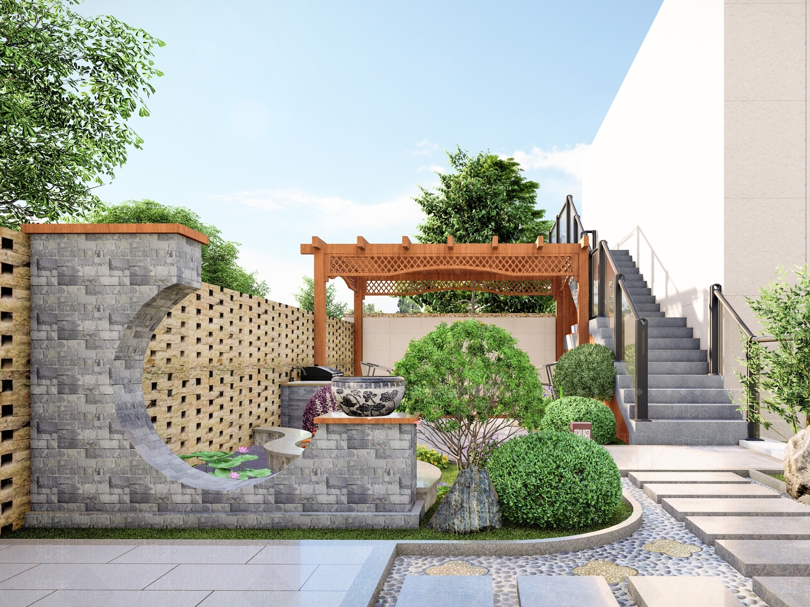 现代别墅庭院SU模型下载【ID:1204783512】