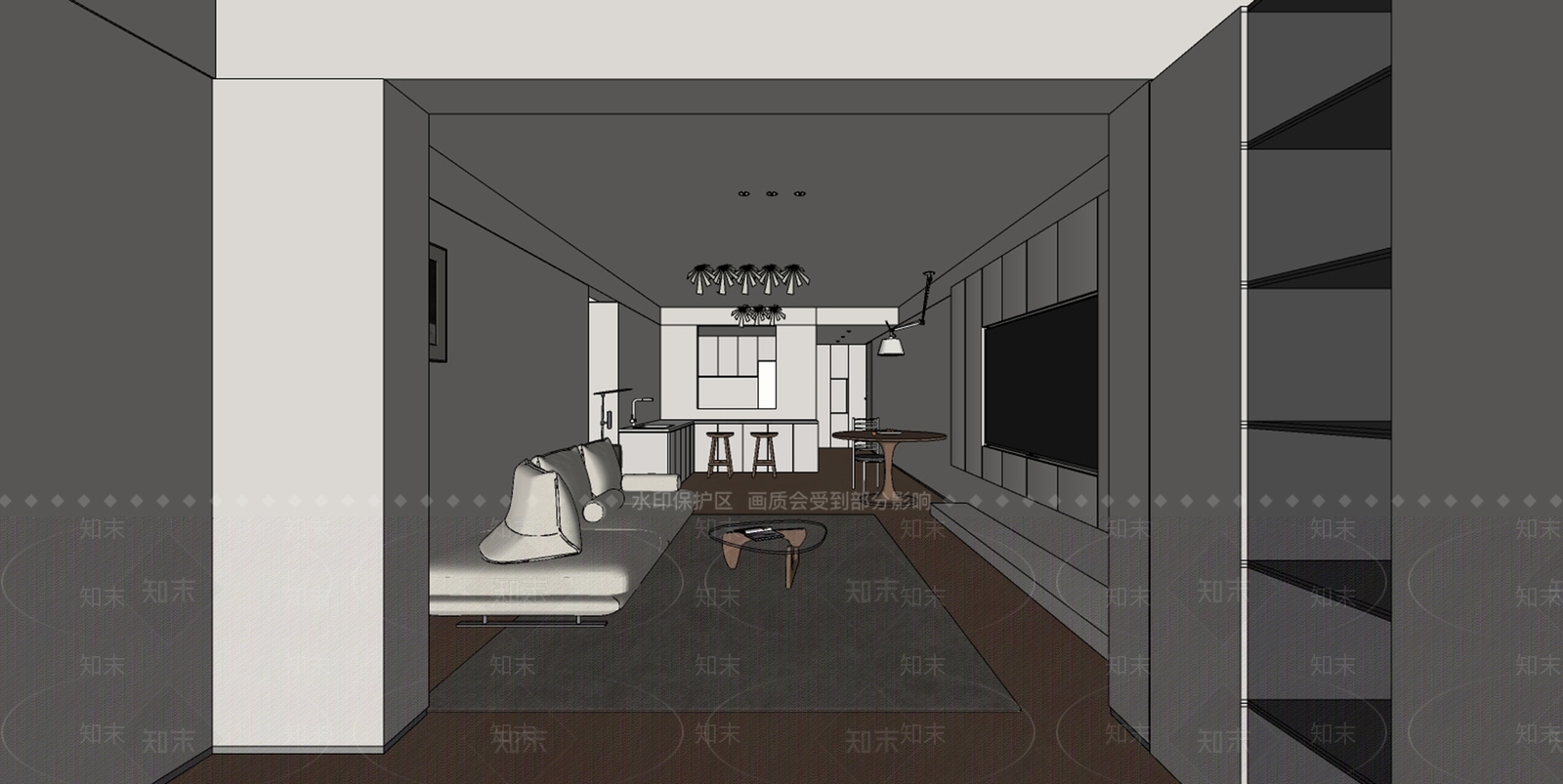 极简现代家居客厅SU模型下载【ID:1204785440】
