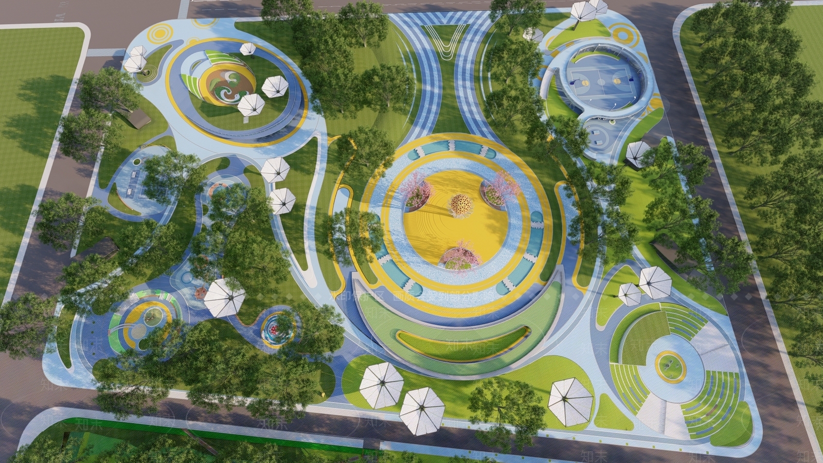 现代新中式体育公园SU模型下载【ID:1204788089】