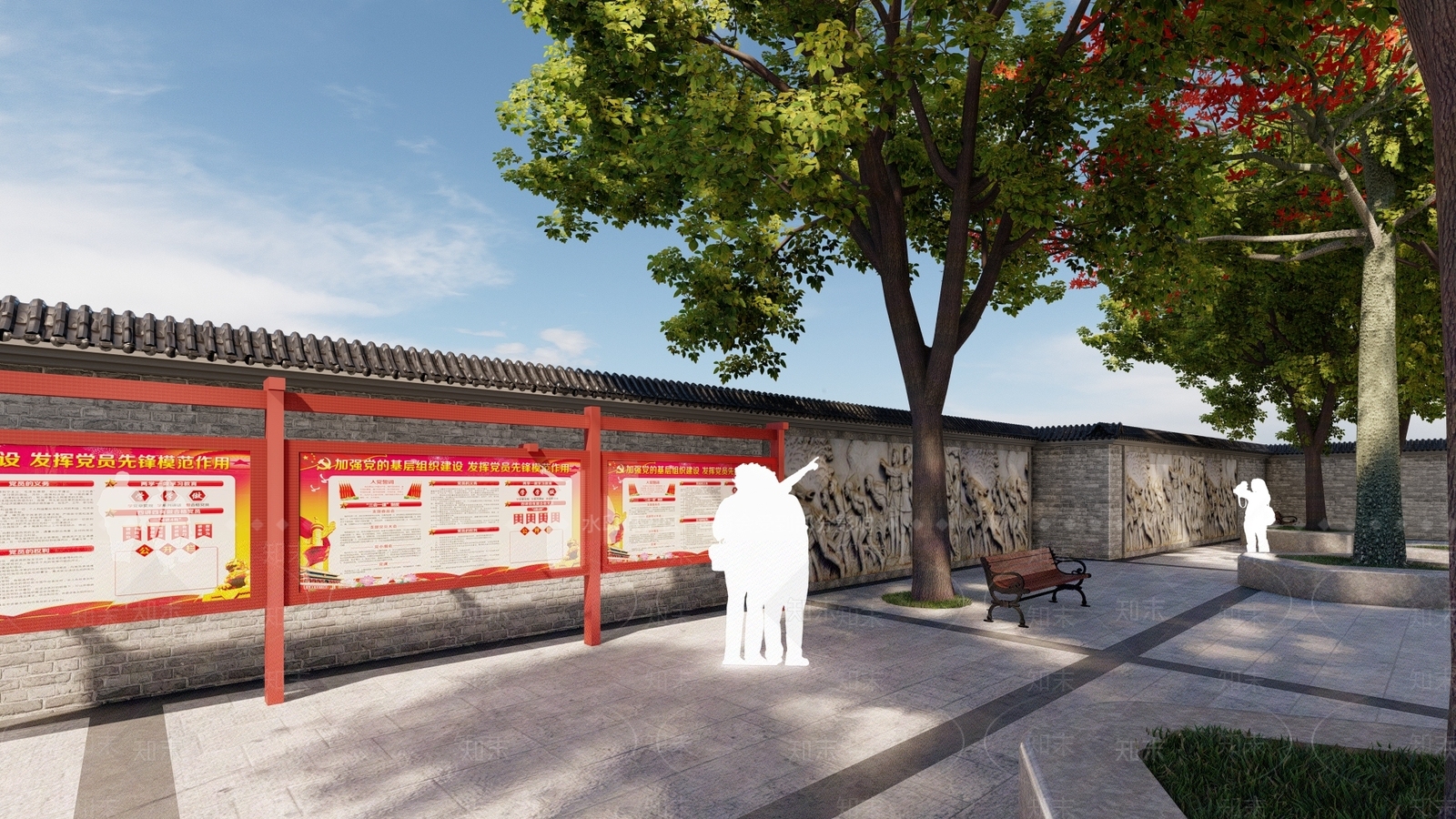 现代新中式广场景观SU模型下载【ID:1204846612】