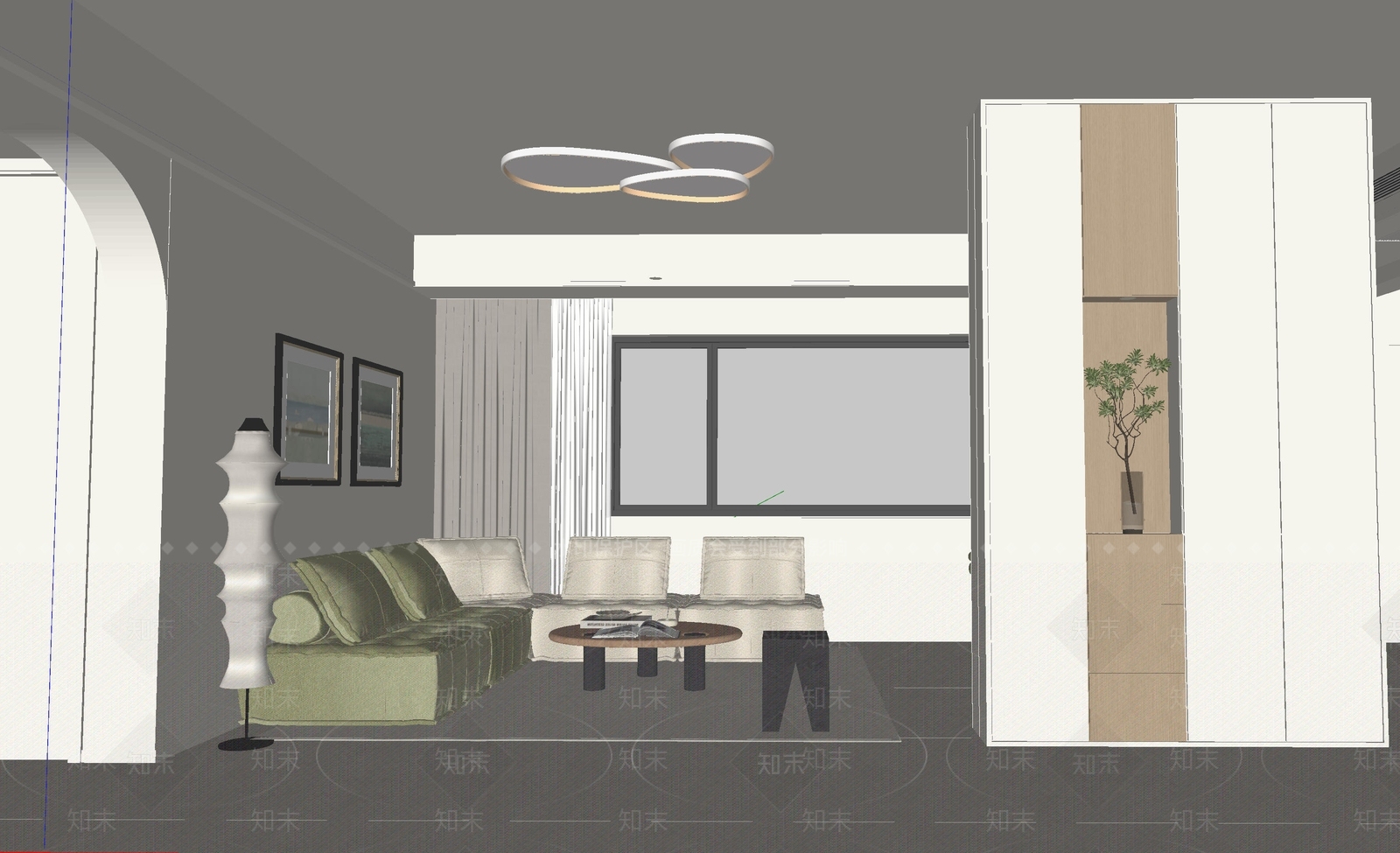 现代原木家居客厅SU模型下载【ID:1204800532】