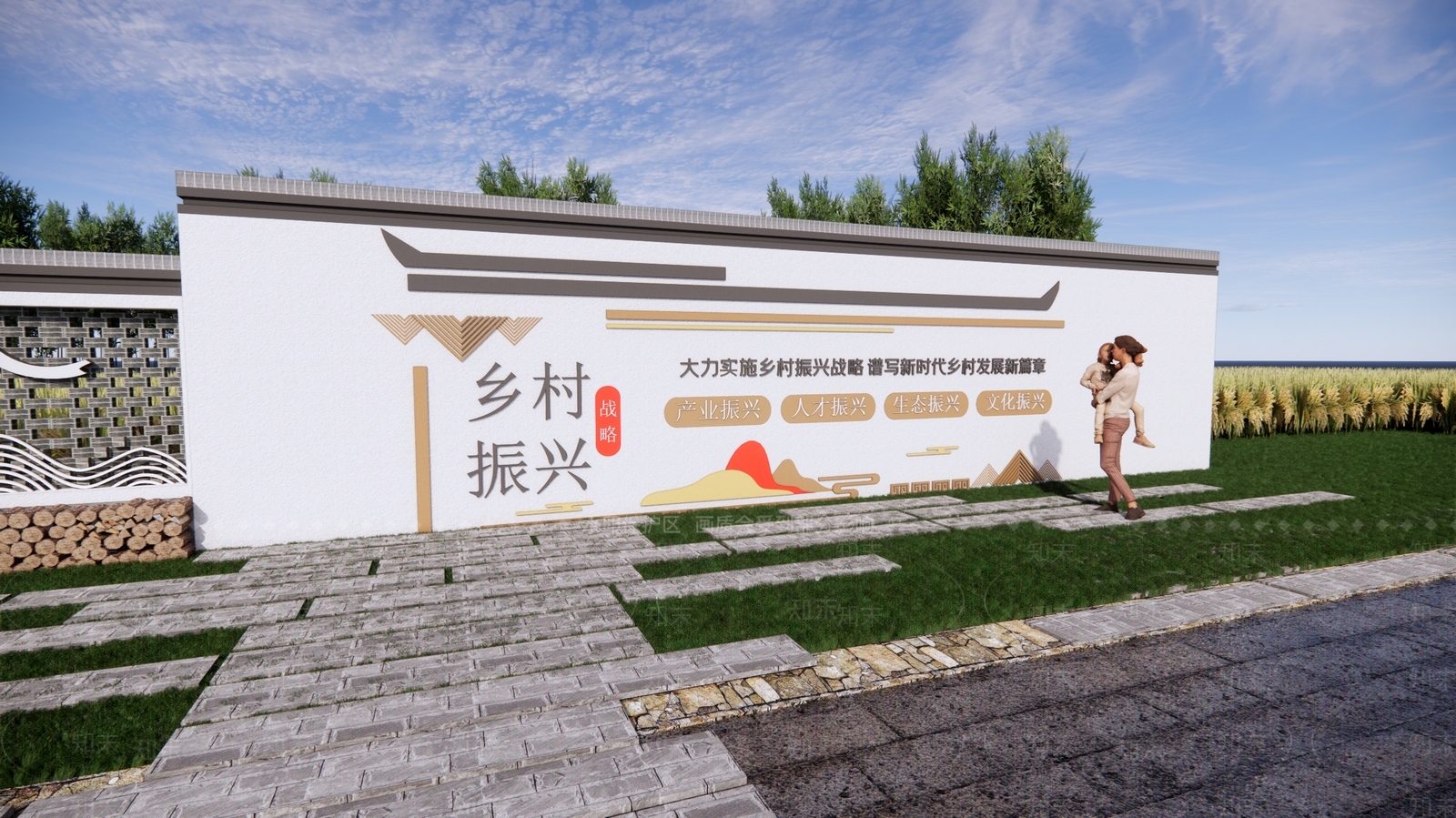 现代新中式景墙SU模型下载【ID:1204800867】