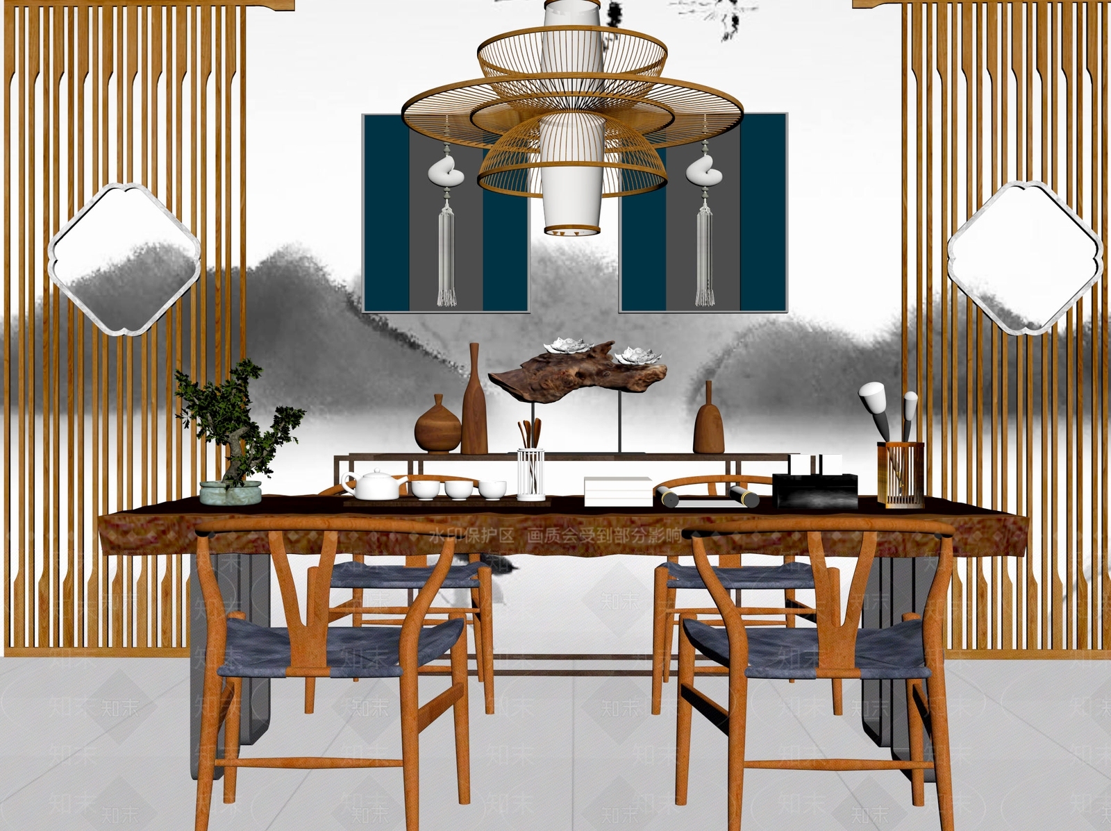 中式新中式茶桌椅3D模型下载【ID:1204802908】