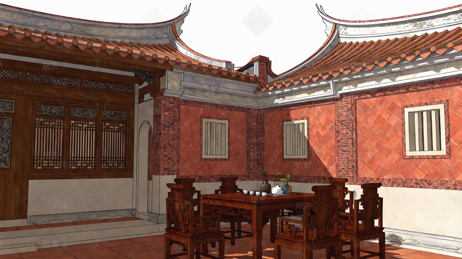 中式复古客厅贴图下载【ID:1204802402】