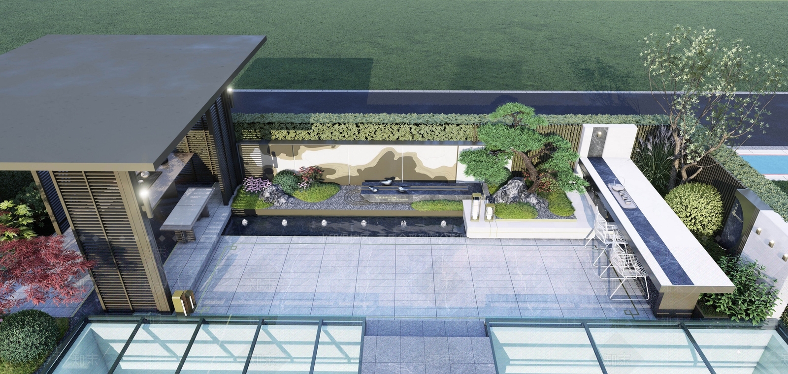 现代新中式别墅庭院SU模型下载【ID:1204802625】