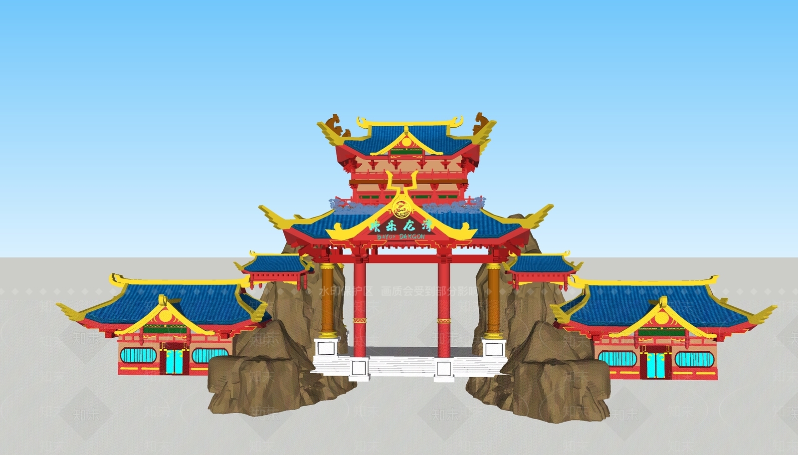 新中式中式入口大门SU模型下载【ID:1204804180】