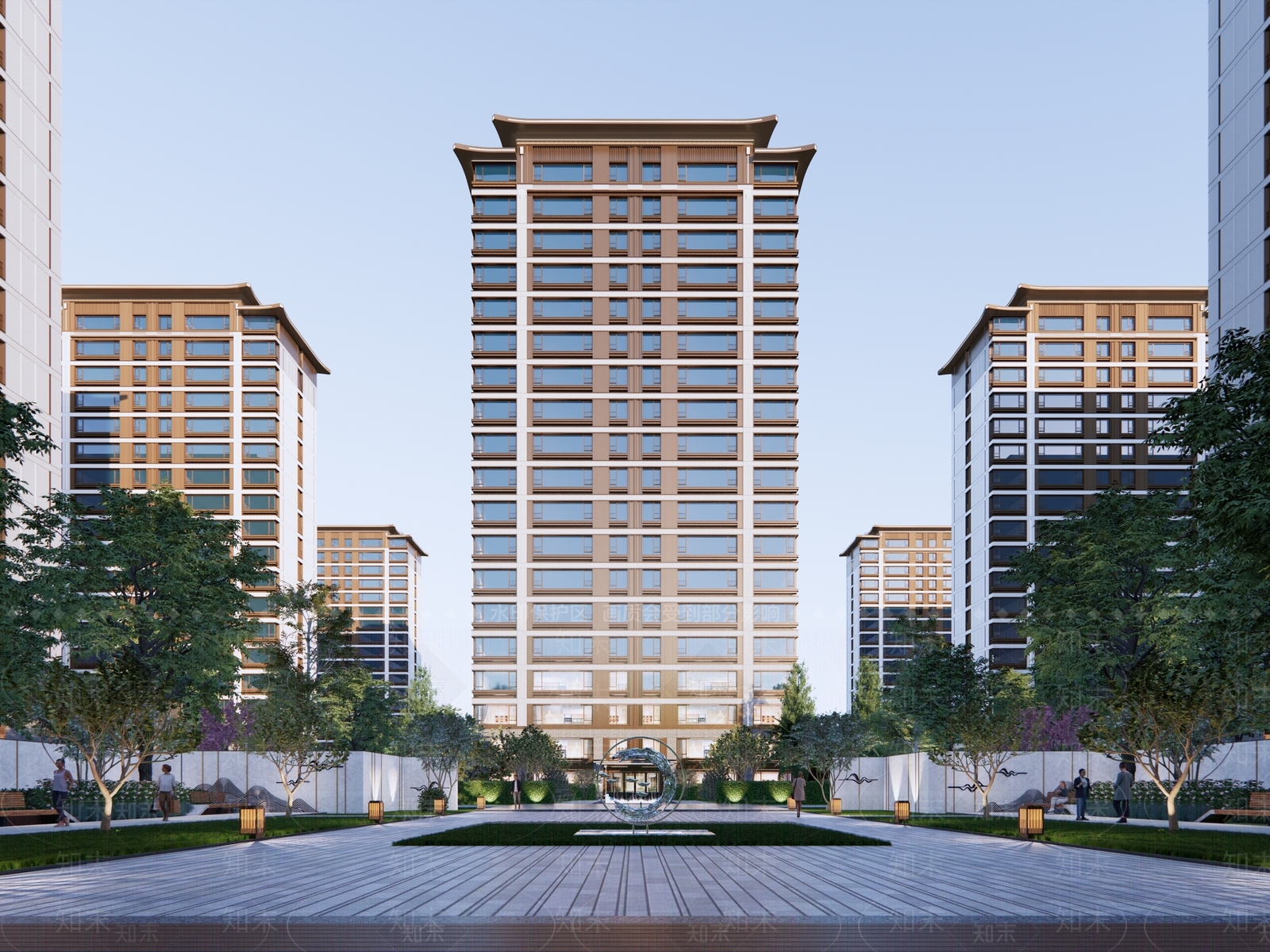 新中式禅意小区建筑SU模型下载【ID:1204804835】