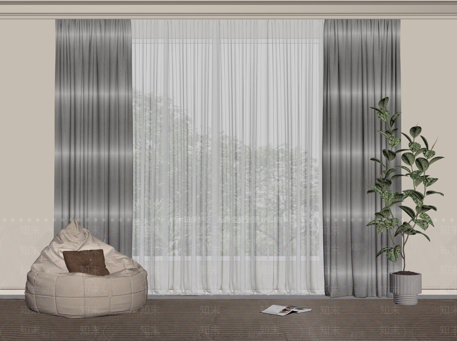 现代窗帘SU模型下载【ID:1204810306】