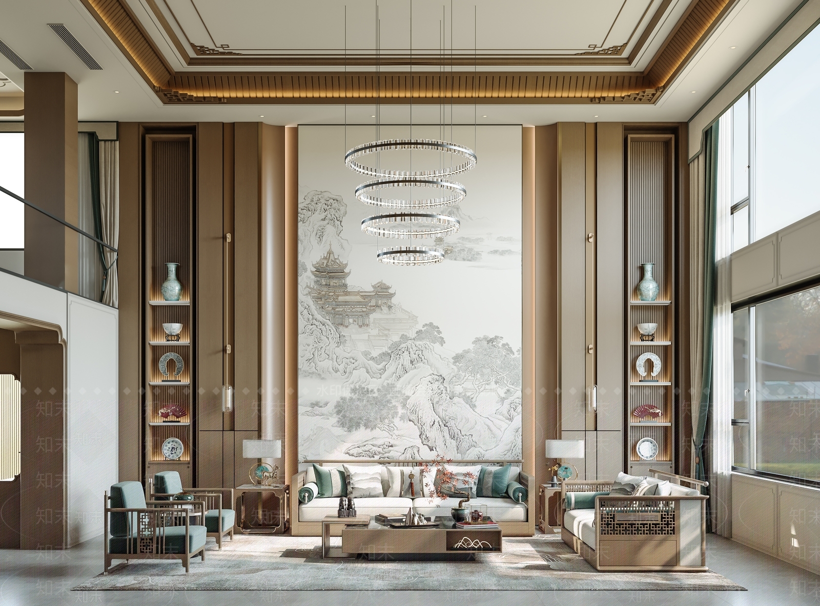 新中式中式别墅客餐厅3D模型下载【ID:1204812300】