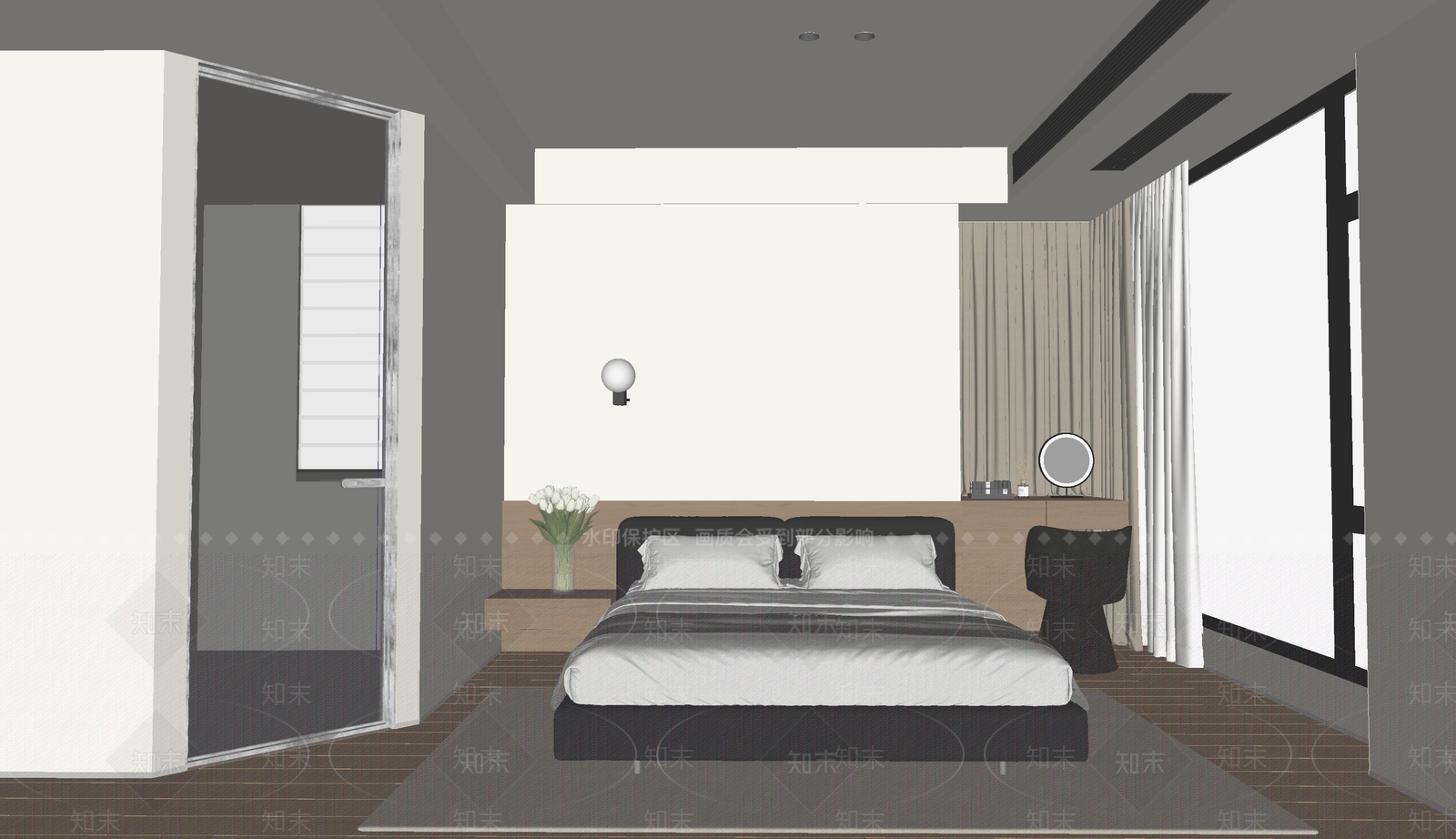 现代极简家居卧室SU模型下载【ID:1204817642】
