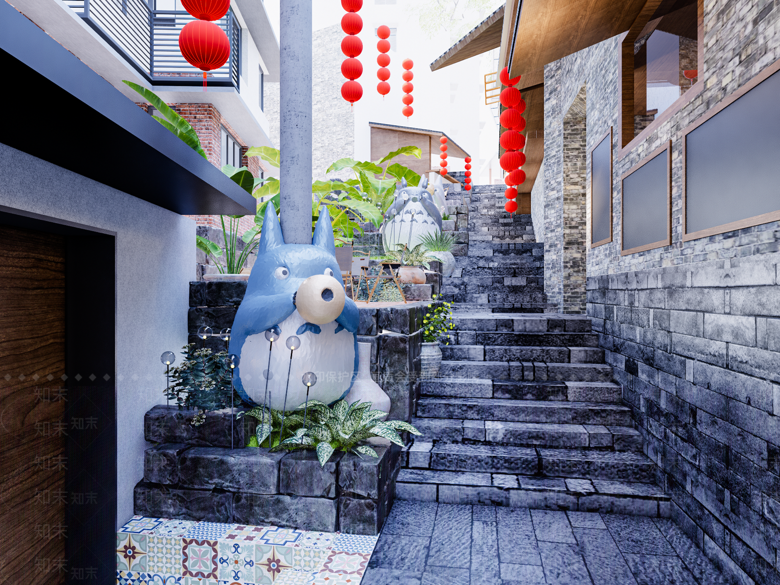 现代新中式台阶景观SU模型下载【ID:1204819890】