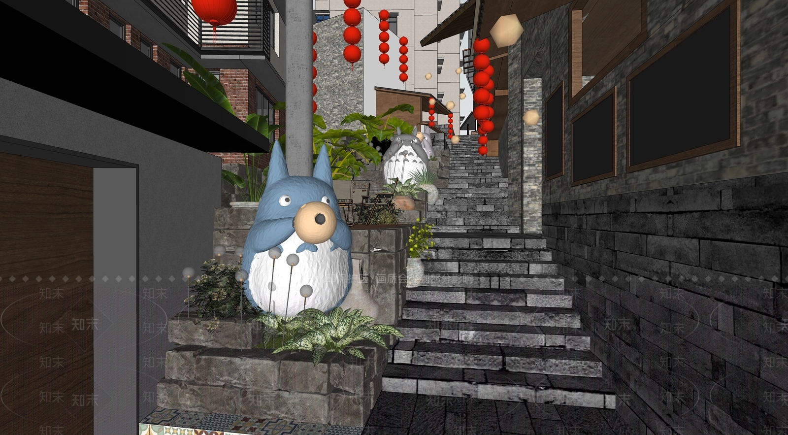 现代新中式台阶景观SU模型下载【ID:1204819890】