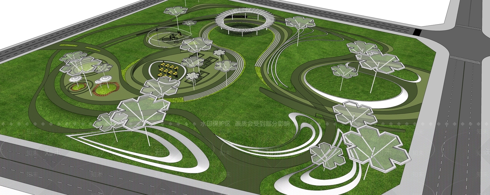 现代新中式景观公园SU模型下载【ID:1204823603】