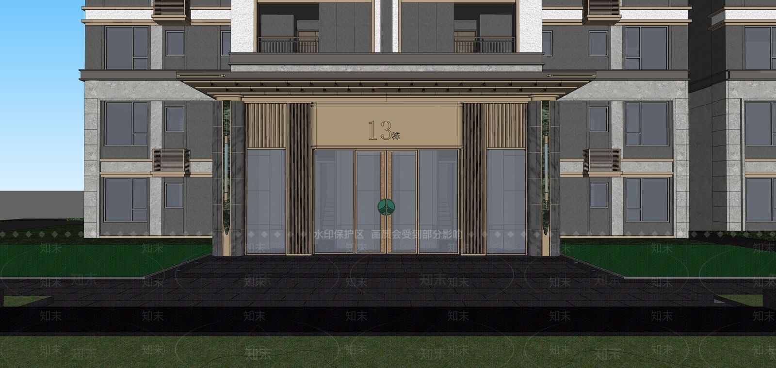 现代新中式高层住宅SU模型下载【ID:1204827528】