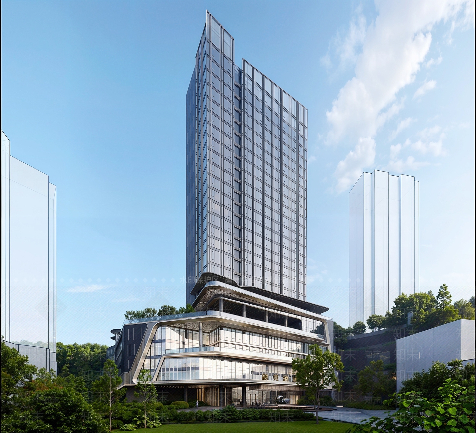 现代轻奢酒店建筑SU模型下载【ID:1204827654】