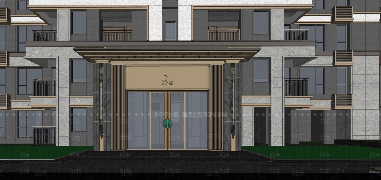 现代新中式高层住宅SU模型下载【ID:1204827659】
