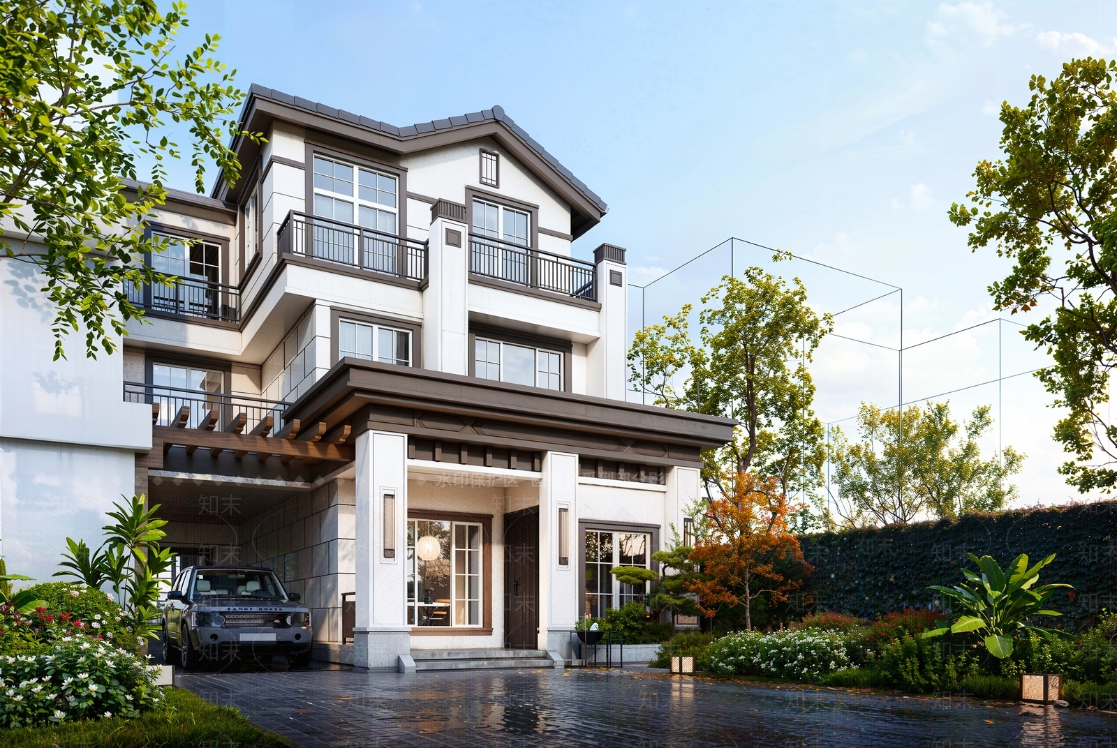 现代新中式联排别墅SU模型下载【ID:1204827928】