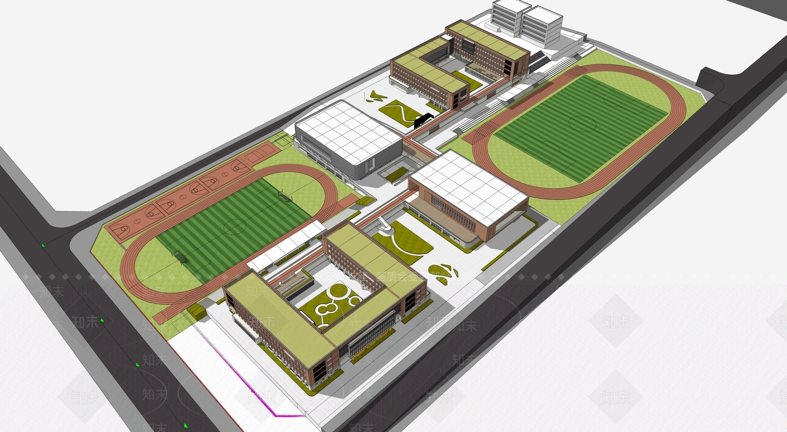 现代新中式学校建筑SU模型下载【ID:1204829310】