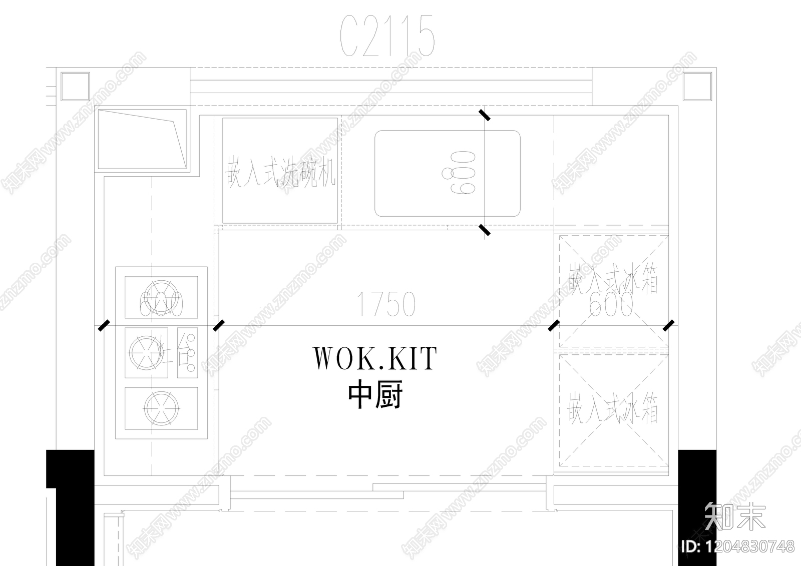 现代厨房cad施工图下载【ID:1204830748】