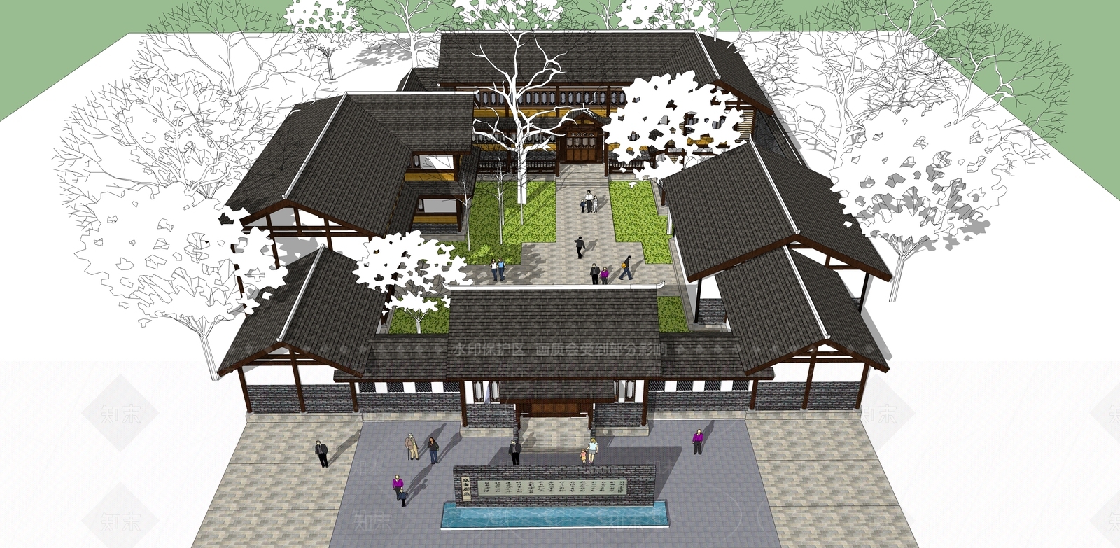 新中式中式古建筑SU模型下载【ID:1204836820】