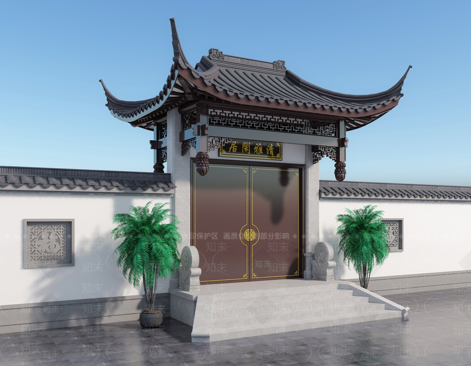 中式新中式古建筑SU模型下载【ID:1204836899】