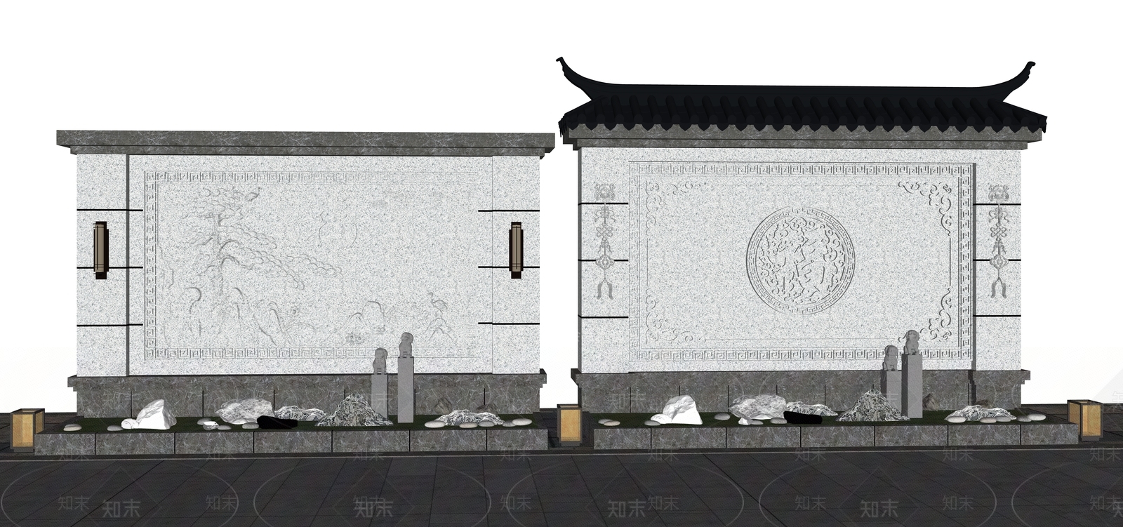 中式新中式景墙SU模型下载【ID:1204837247】