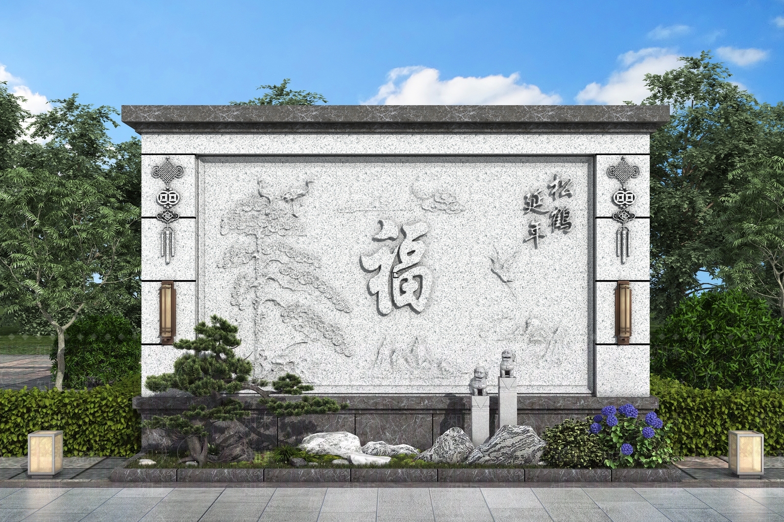 新中式中式景墙SU模型下载【ID:1204837655】