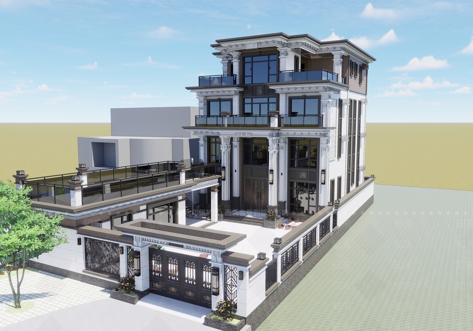 现代别墅SU模型下载【ID:1204844332】
