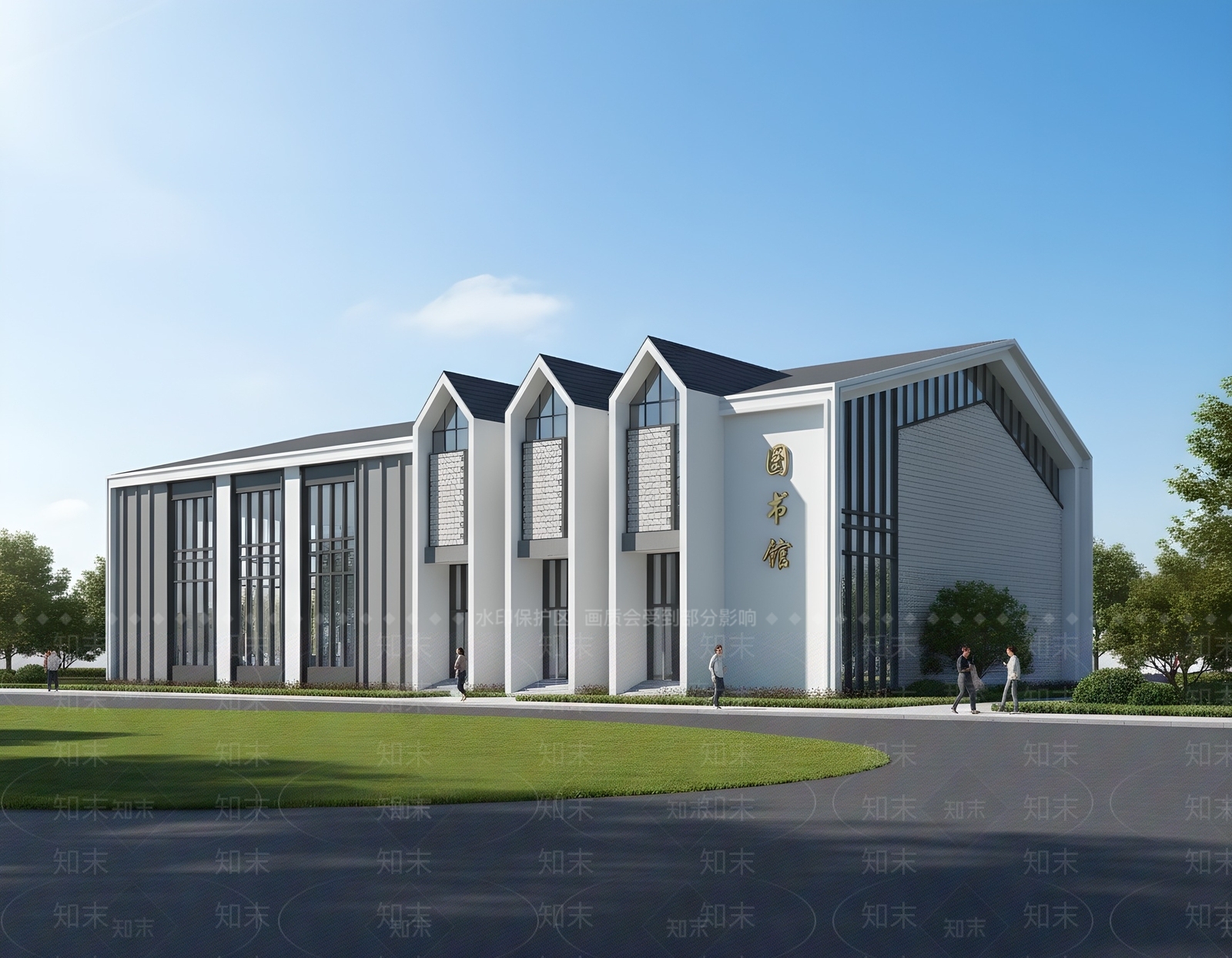 现代图书馆建筑SU模型下载【ID:1204845094】