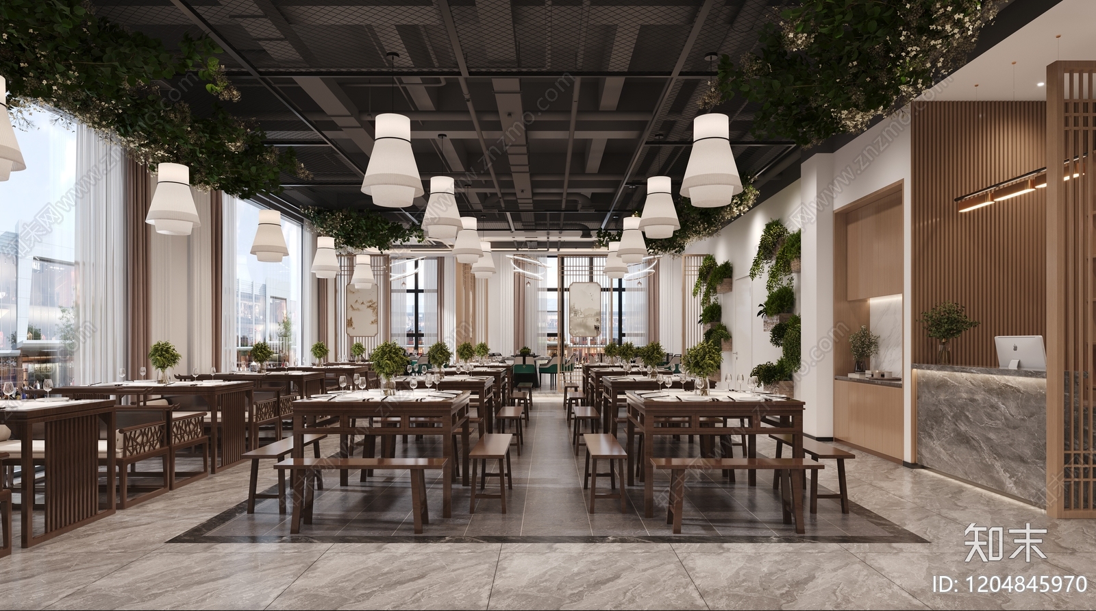 新中式中式中餐厅施工图下载【ID:1204845970】