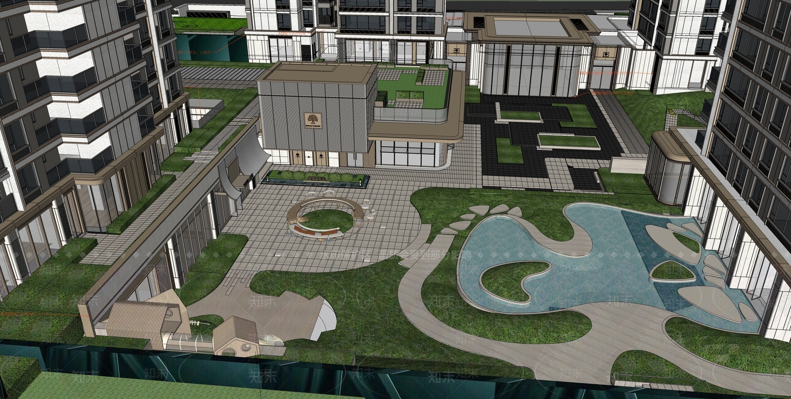 现代轻奢小区景观SU模型下载【ID:1204848476】