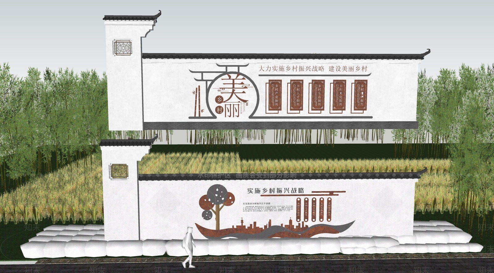现代新中式景墙SU模型下载【ID:1204853864】