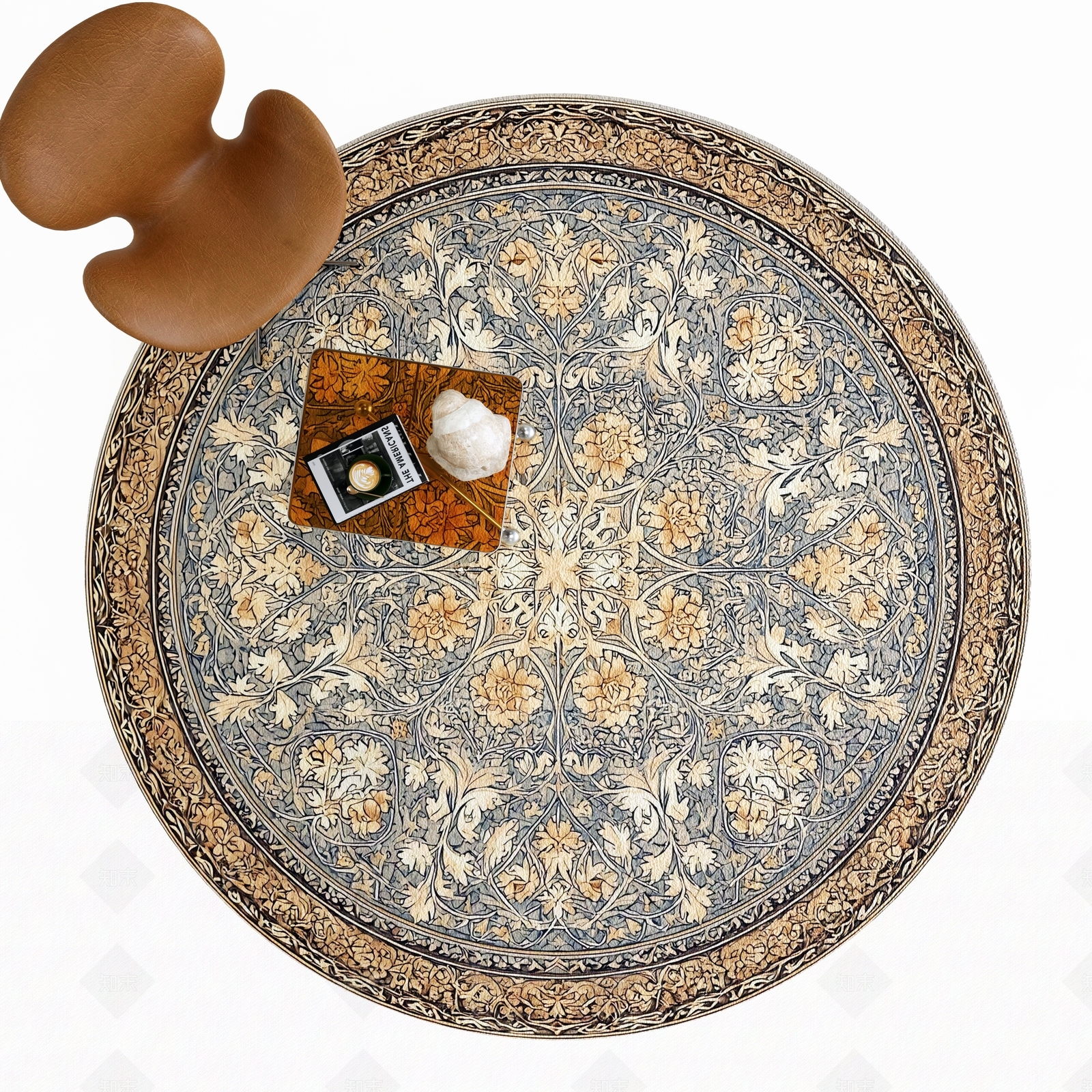 新中式欧式圆形地毯SU模型下载【ID:1204854377】