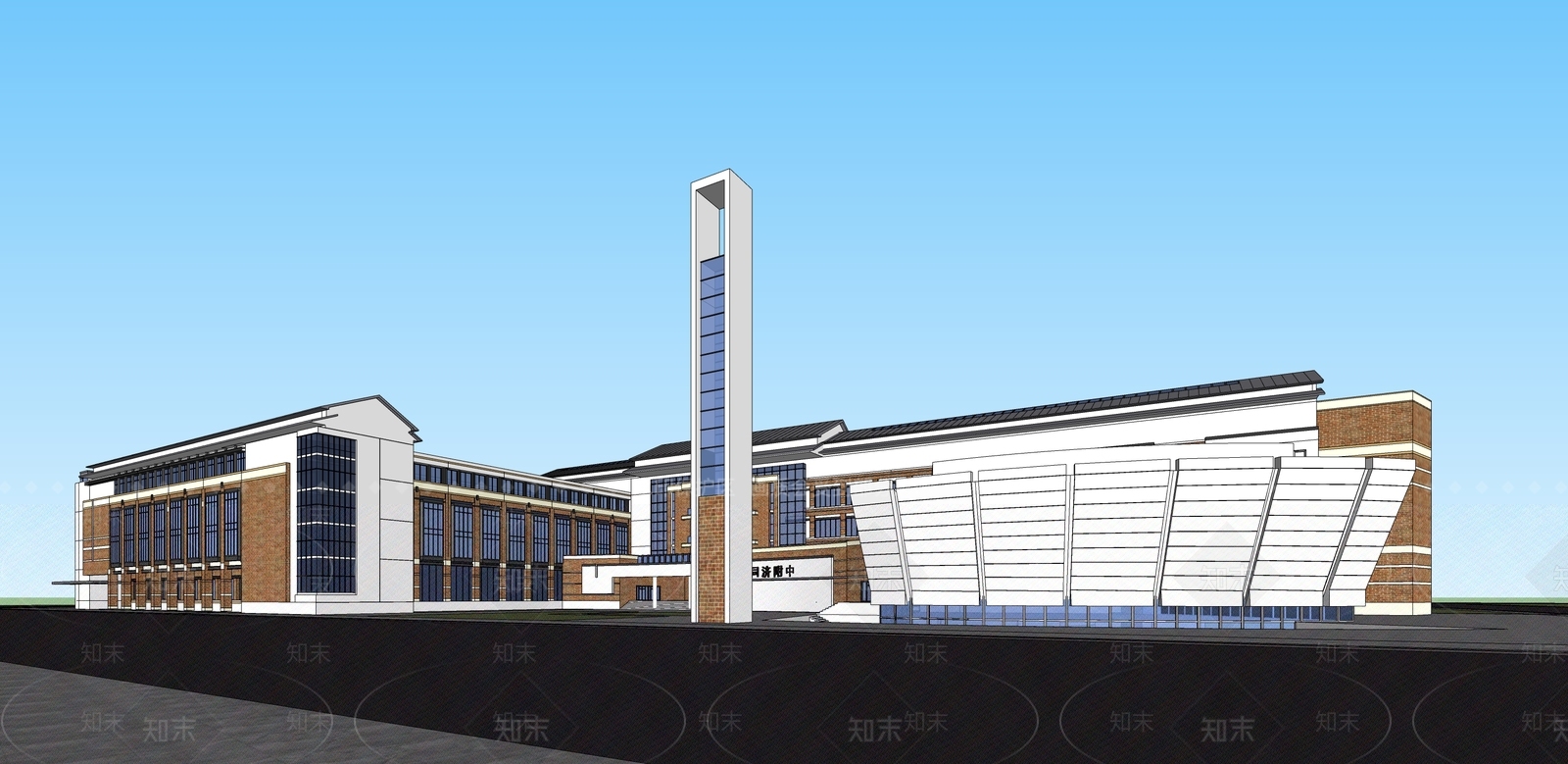 现代新中式学校建筑SU模型下载【ID:1204855483】