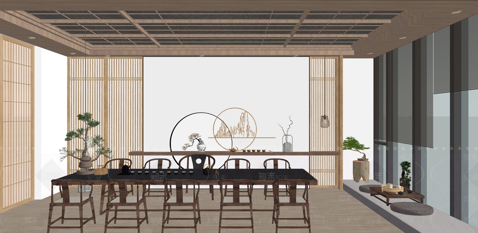 新中式茶室SU模型下载【ID:1204855936】