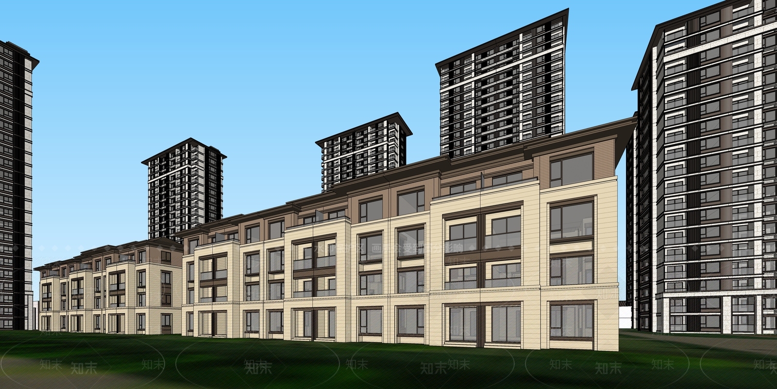 新中式小区建筑SU模型下载【ID:1204857829】