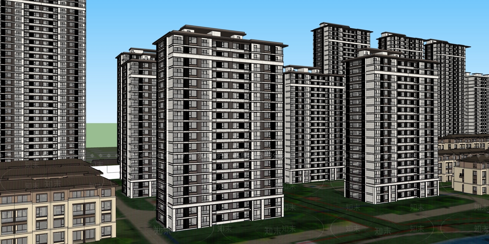 新中式小区建筑SU模型下载【ID:1204857829】