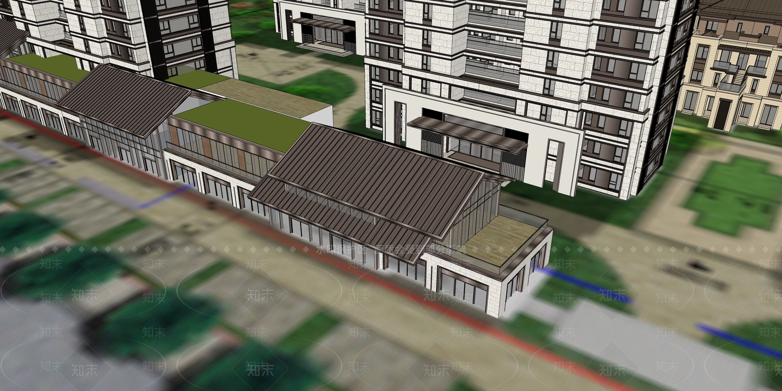 新中式小区建筑SU模型下载【ID:1204857829】