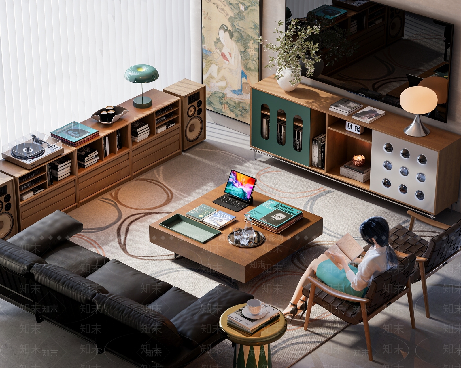 现代中古家居客厅3D模型下载【ID:1204858426】