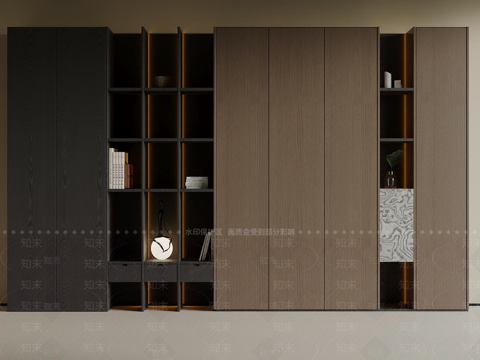 现代意式书柜3D模型下载【ID:1204861593】