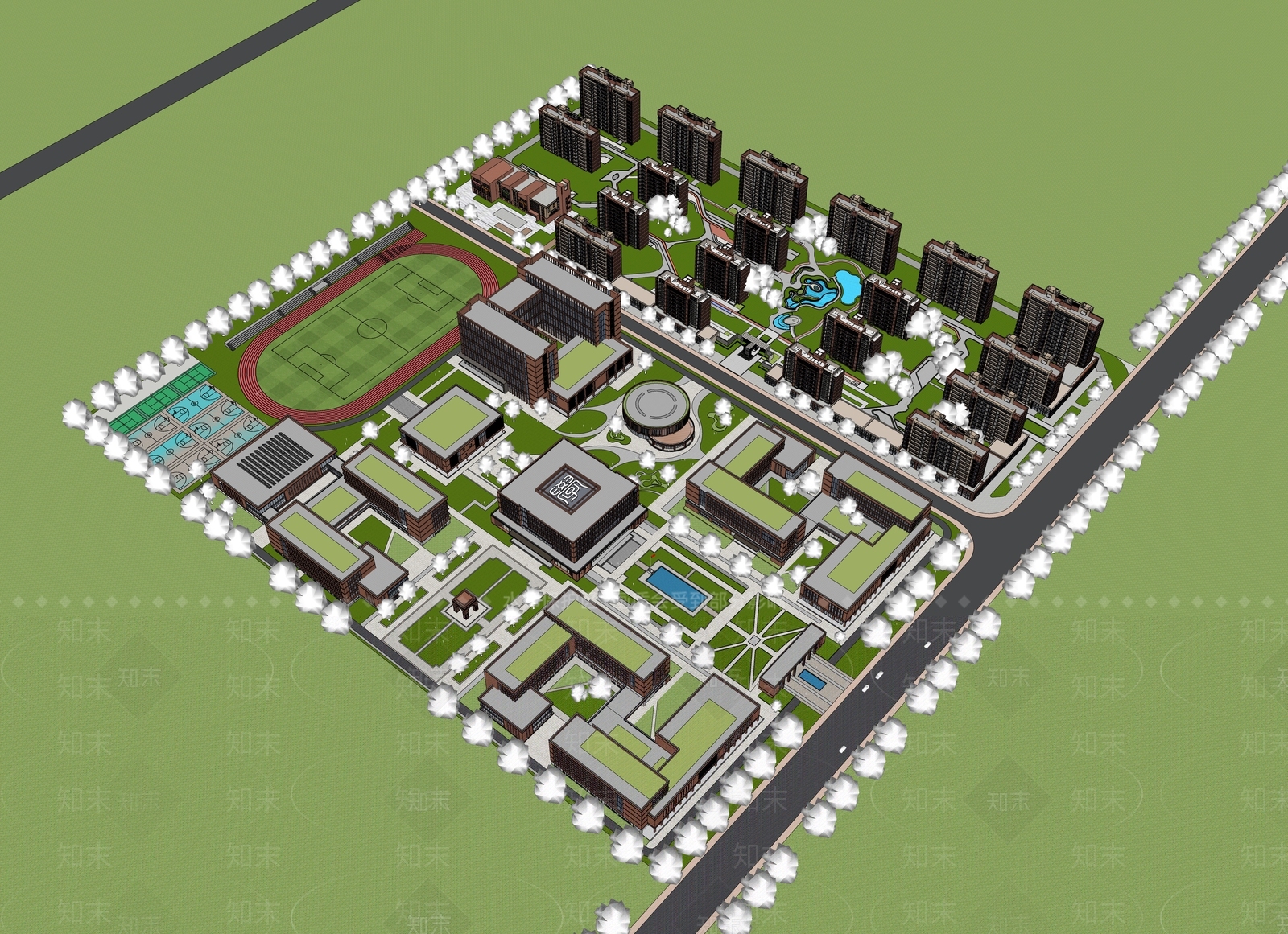 现代中式学校建筑SU模型下载【ID:1204861536】
