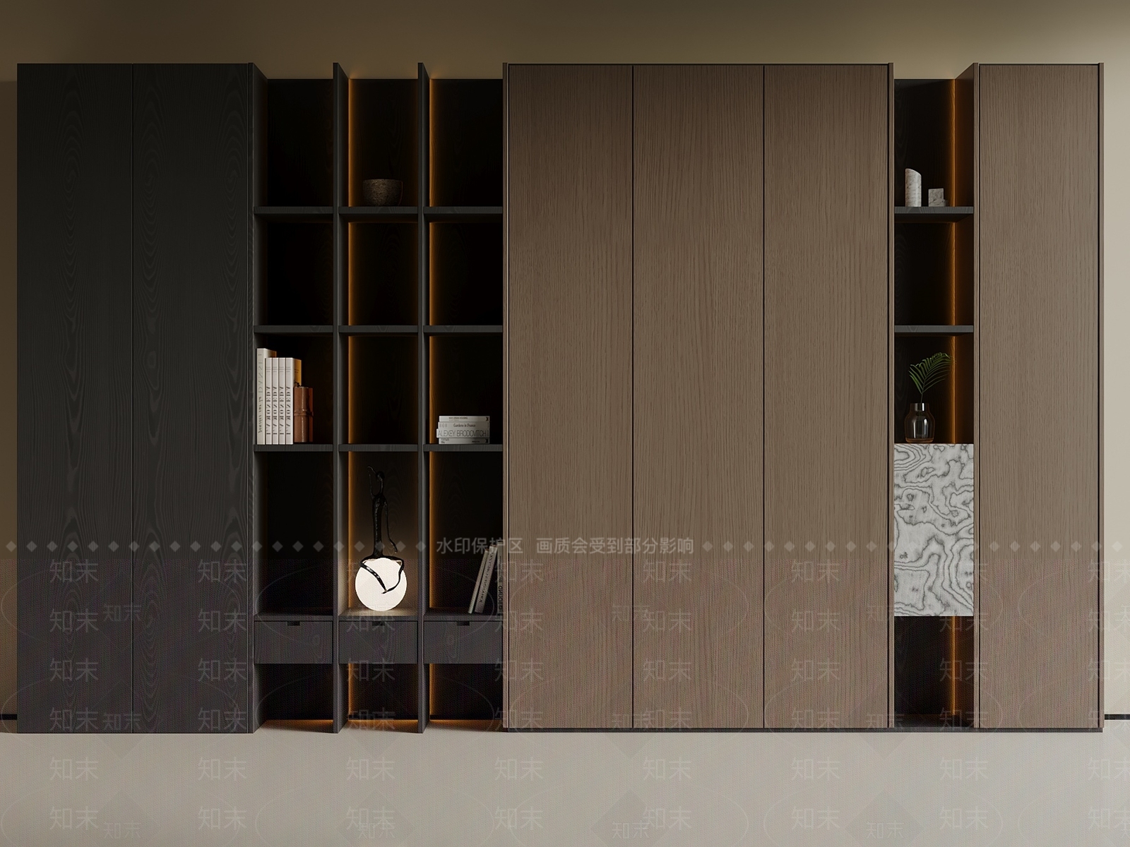 现代意式书柜SU模型下载【ID:1204861640】