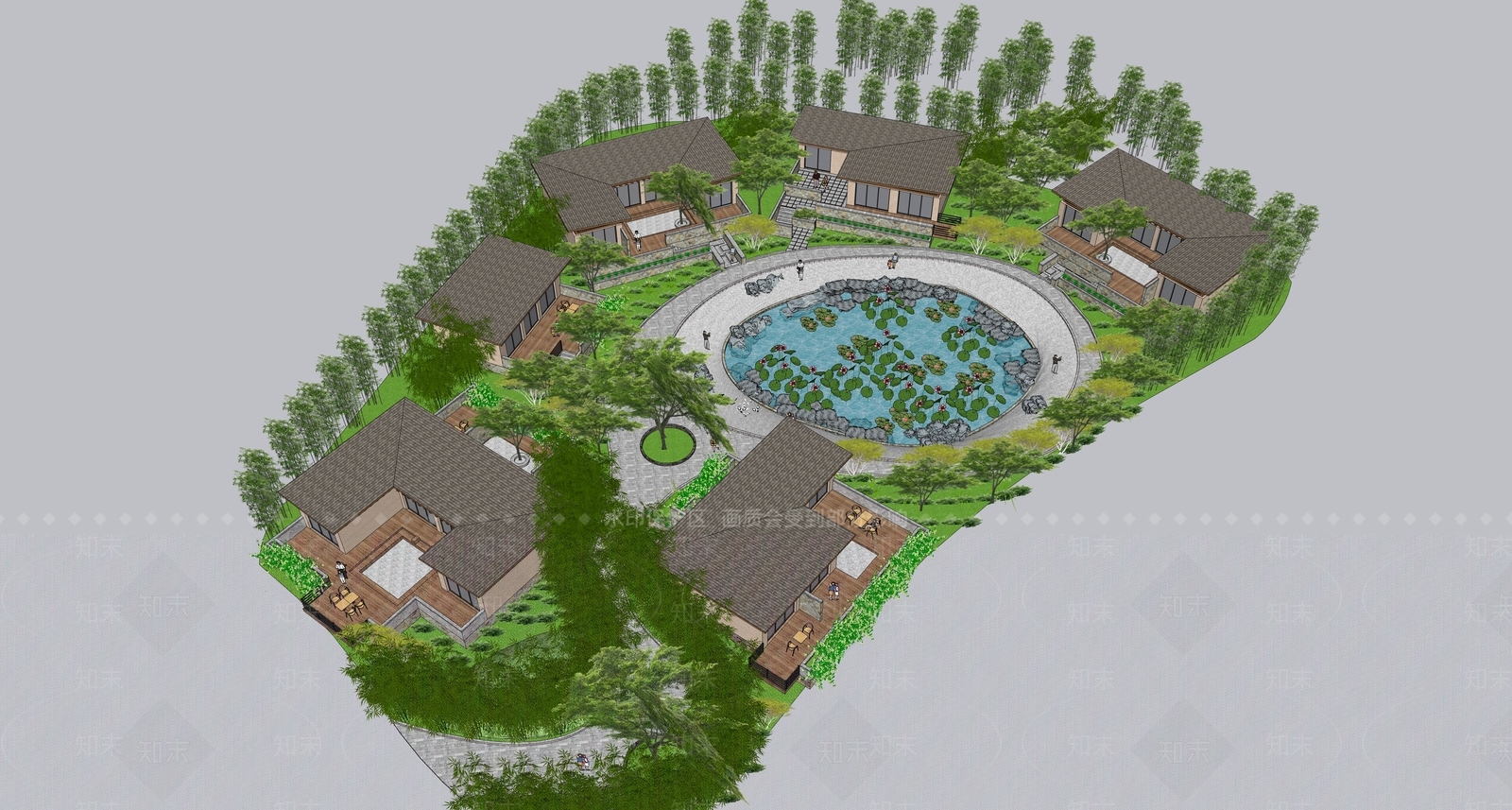 现代新中式小公建SU模型下载【ID:1204863586】