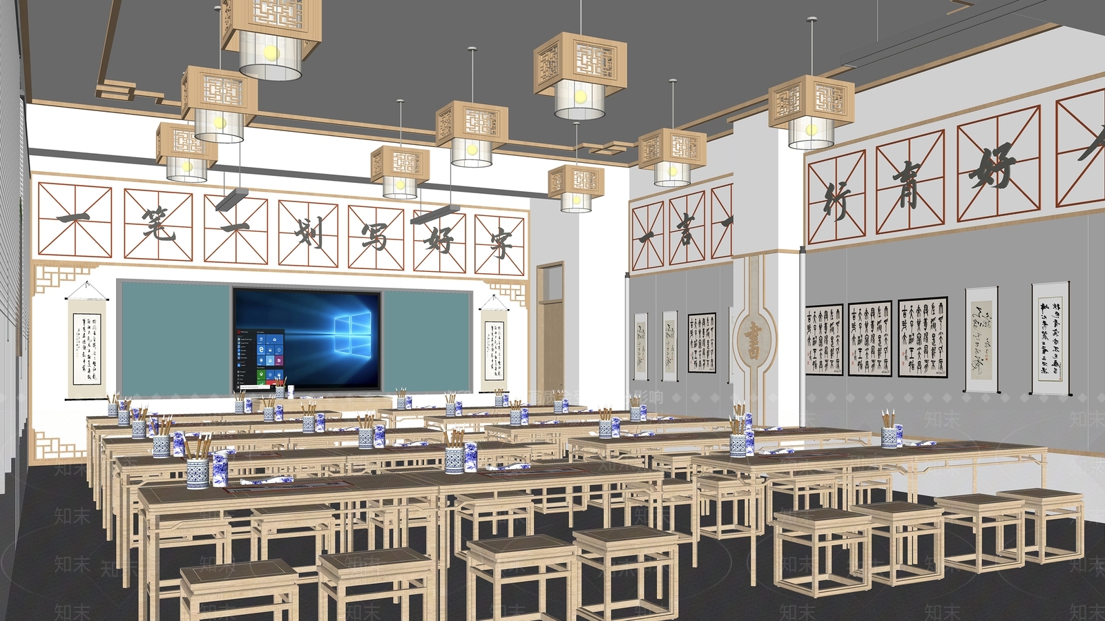 现代教室SU模型下载【ID:1204865117】