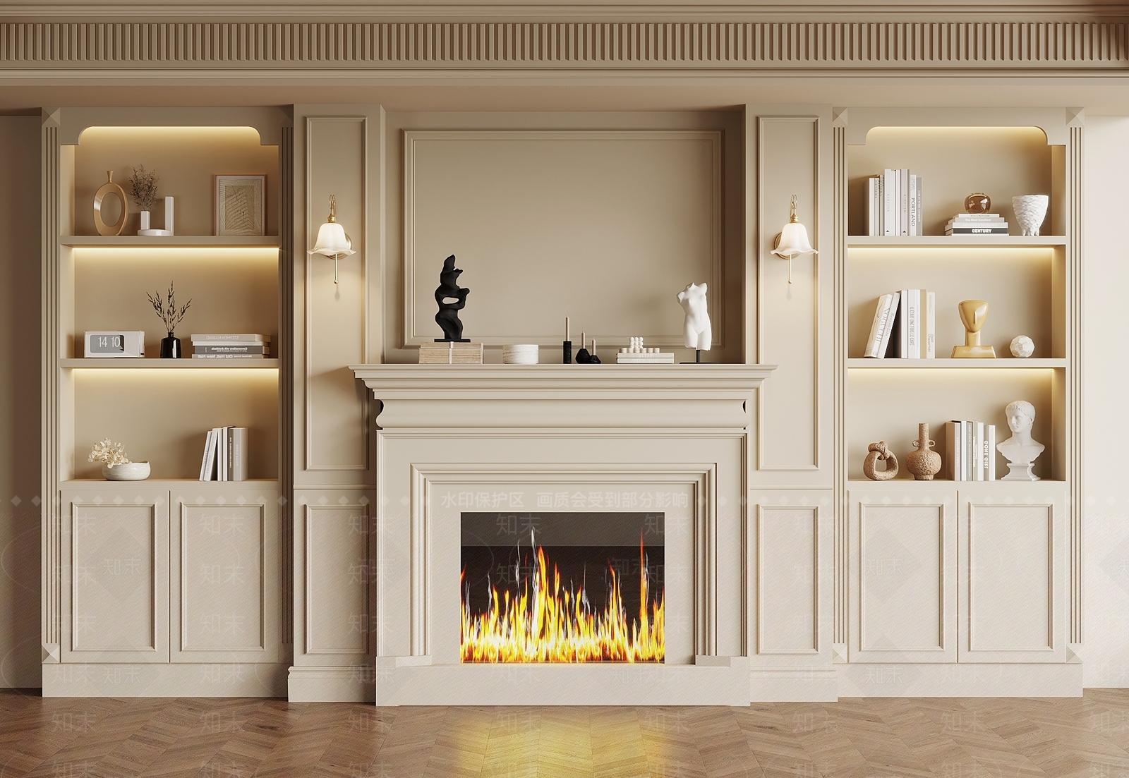 法式奶油书柜3D模型下载【ID:1204866182】