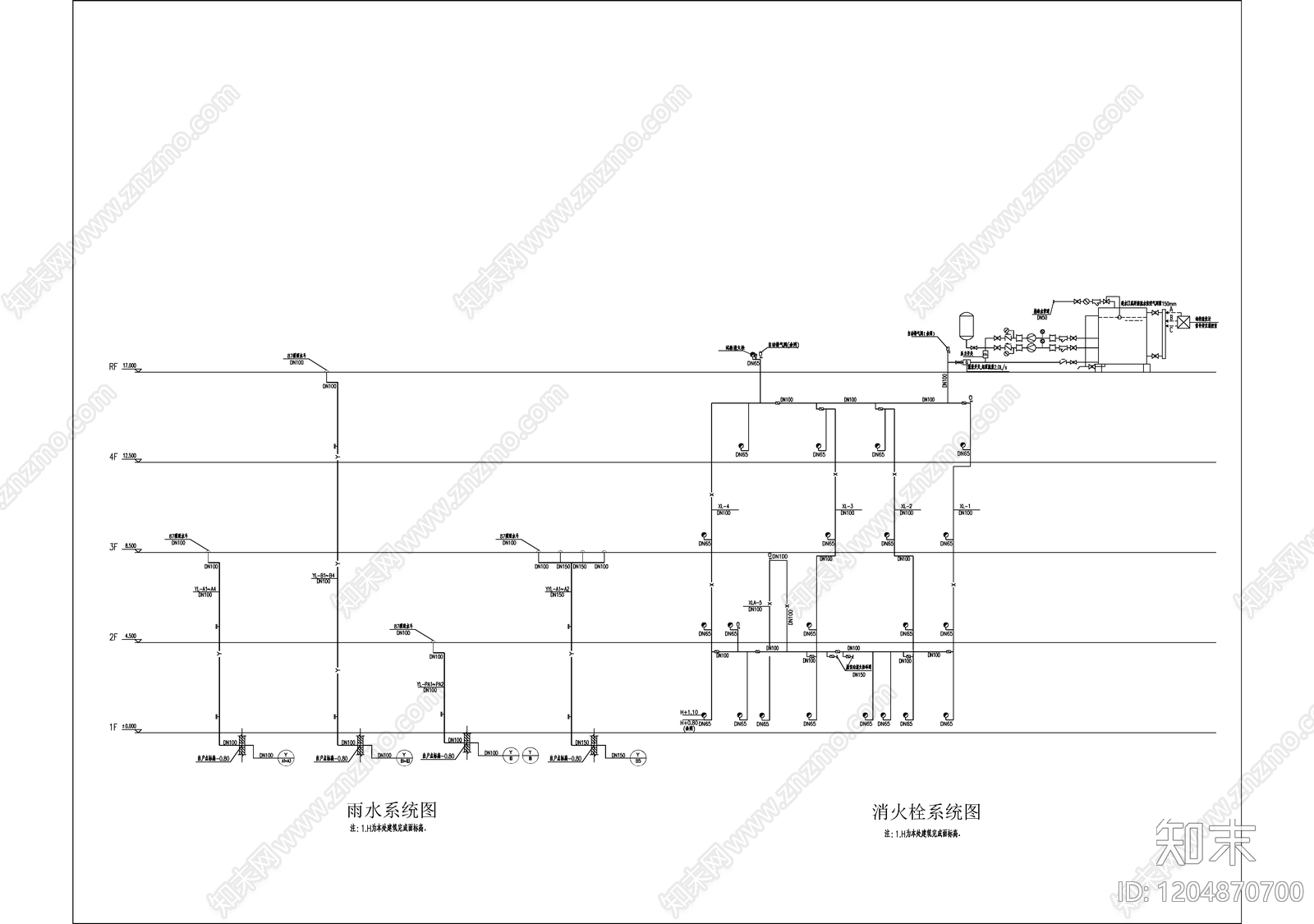 消防给水系统cad施工图下载【ID:1204870700】